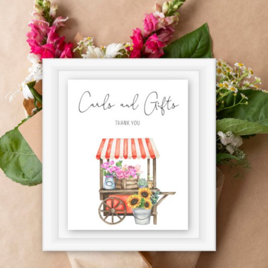 Poster Charrette de fleurs pour la douche de la mariée -