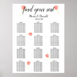 Poster Chart de placement aux élégantes tulipes roses ten