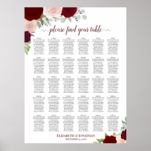 Poster Chart de placement de mariage à 30 tables avec ros