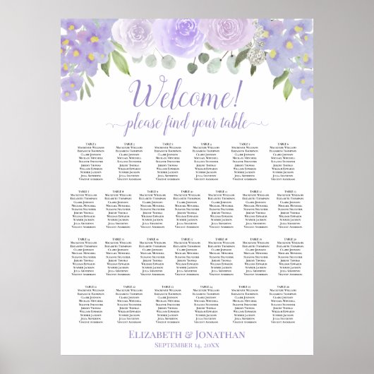 Poster Chart de placement de mariage bohème avec 26 table (Devant)