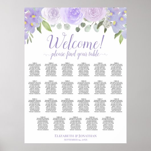 Poster Chart de placement de mariage bohème de 23 tables (Devant)