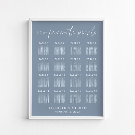 Poster Chart de placement de mariage chic poussiéreux ble