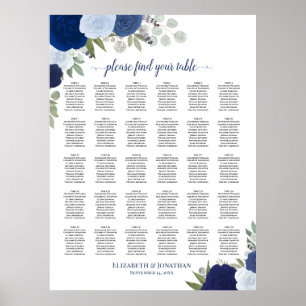 Poster Chart de placement de mariage élégant avec des ros