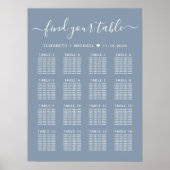 Poster Chart de placement de mariage pour 16 tables Bleu (Devant)