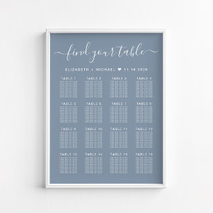 Poster Chart de placement de mariage pour 16 tables Bleu