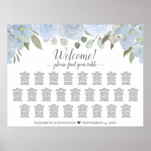 Poster Chart de placement de table de 25 Roses rustiques
