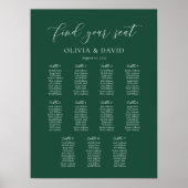 Poster Chart de placement de table élégant vert émeraude (Devant)