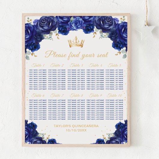 Poster Chart de placement de table pour la Princesse Bleu