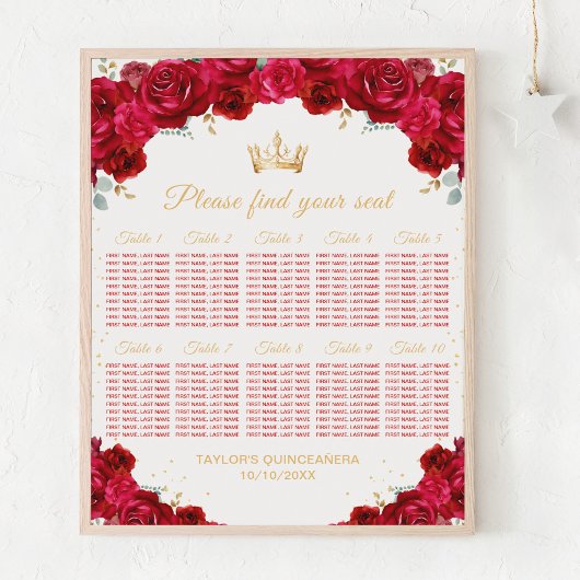 Poster Chart de placement de table Princesse Rouge Quince