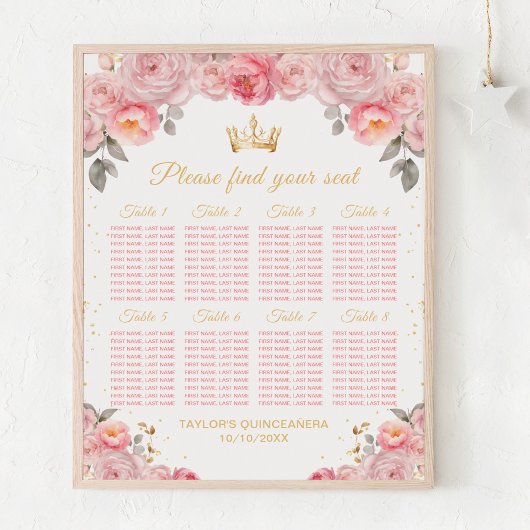 Poster Chart de placement des 8 tables pour la Quinceañer