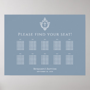 Poster Chart de placement pour baptême Crest Dusty Blue 1