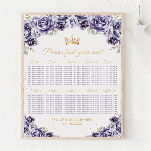 Poster Chart de sièges de table de Quinceañera de la Prin