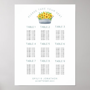 Poster Chart de sièges pour 9 tables et 90 invités avec d