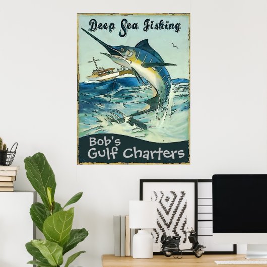 Poster Chartes de pêche en mer profonde, modifier le text (Bureau à domicile)
