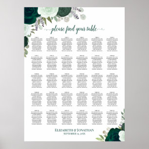 Poster Chartes de sièges de mariage chic aux roses émerau