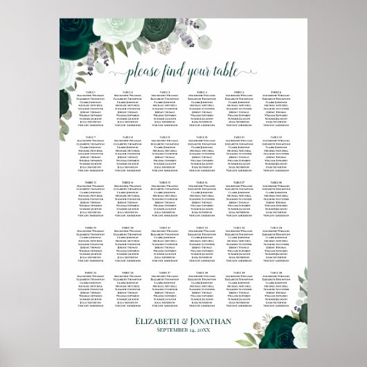 Poster Chartes de sièges de mariage chic aux roses émerau (Devant)