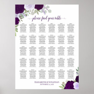 Poster Chartre de placement de mariage chic aux roses vio