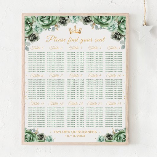 Poster Chartre de placement pour 15 tables de la Princess