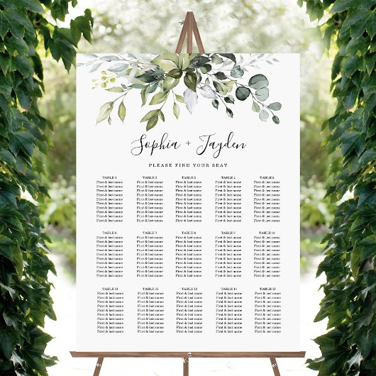 Poster Chartre de sièges de mariage élégant avec verdure 