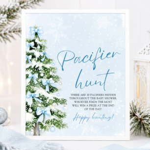 Poster Chasse à la tétine de l'arbre de Noël au ruban ble