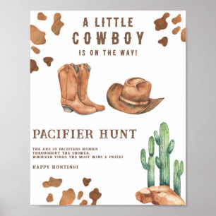 Poster Chasse à la tétine jeu de baby shower Cowboy Bébé