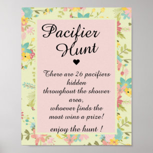 Poster Chasse à la Tétine Rose Jaune Vert Floral