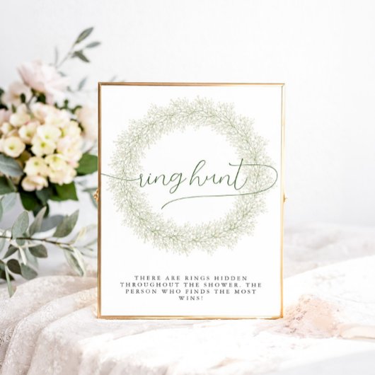 Poster Chasse à l'anneau de Baby Shower Mariage Fleurs Bl