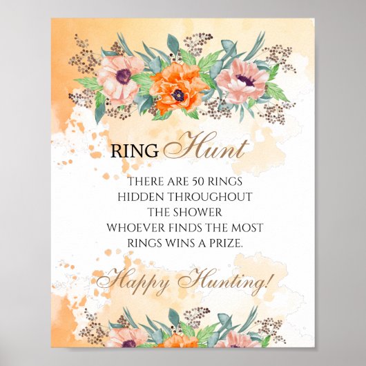 Poster Chasse à l'anneau jeu de shower de mariage floral (Devant)