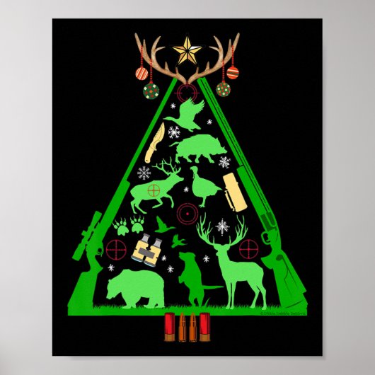 Poster Chasse Amusante Cerf Et Chasseur De Elk Arbre De N (Devant)