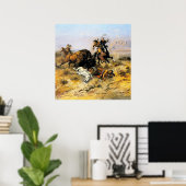 Poster "Chasse au bison" Cowboy Art de Charles Russell (Bureau à domicile)