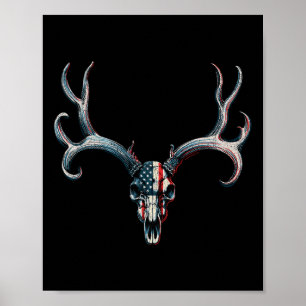 Poster Chasse Au Cerf Mule - Drapeau Américain Sur Crâne 