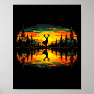 Poster Chasse au cerf nature réflexion forêt arbres