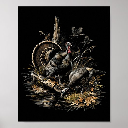 Poster Chasse au dindon vintage graphique faune rustique (Devant)