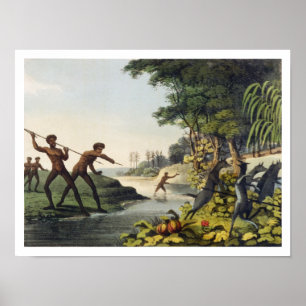 Poster Chasse au Kangaroo, aborigines en Nouvelle-Galle d
