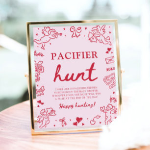 Poster Chasse au Sucette Bébé à Main Levée Rose pour la S