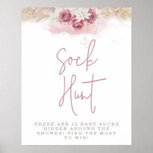 Poster Chasse aux Baby showers de roses roses de Boho Tro