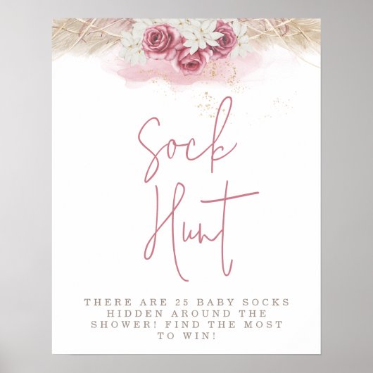 Poster Chasse aux Baby showers de roses roses de Boho Tro (Devant)