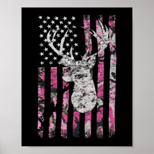 Poster Chasse aux cerfs Camo Drapeau américain Pink Buck