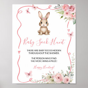 Poster Chasse aux chaussettes bébé fille Baby Shower Lapi