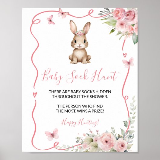 Poster Chasse aux chaussettes bébé fille Baby Shower Lapi (Devant)