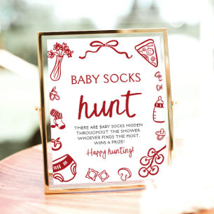 Poster Chasse aux chaussettes de bébé italien dessinées à