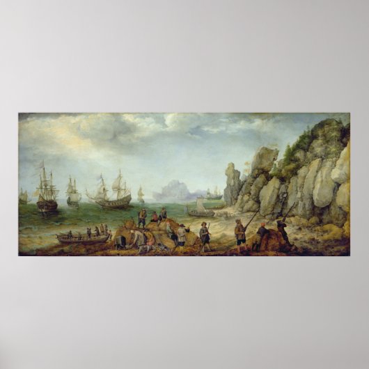 Poster Chasse aux chèvres sauvages sur la côte, 1620 (Devant)