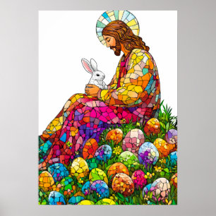 Poster Chasse aux oeufs de lapin de Pâques Jésus vibrant