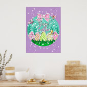 Poster Chasse aux oeufs de Pâques mignonne et papillons c (Cuisine)