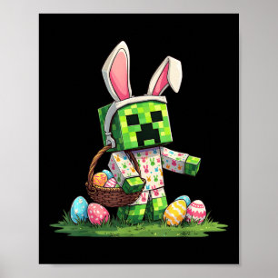 Poster Chasse aux oeufs de Pâques Pixel Bunny Joueur amus