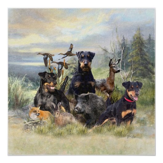 Poster Chasse avec Jagdterriers, Art (Devant)