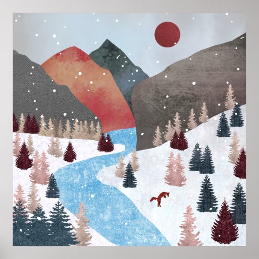 Poster Chasse de renard en hiver (Devant)