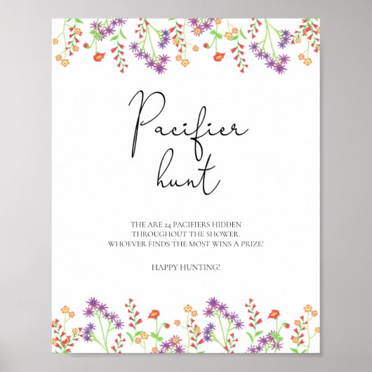 Poster chasse fleur sauvage à la pacifier jeu de baby sho (Devant)