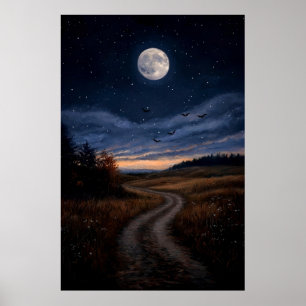 Poster Chasse - Mystérieux paysage nocturne de Pleine lun