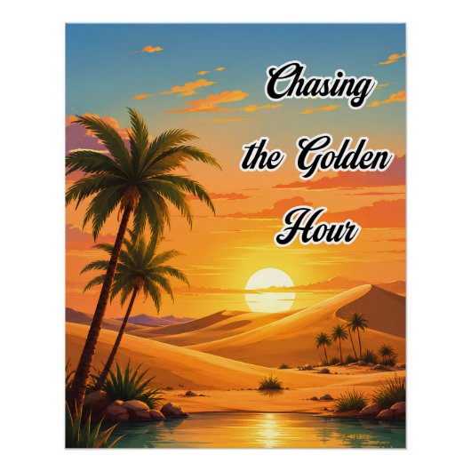 Poster Chasser l'heure dorée Désert Coucher de soleil Est (Devant)